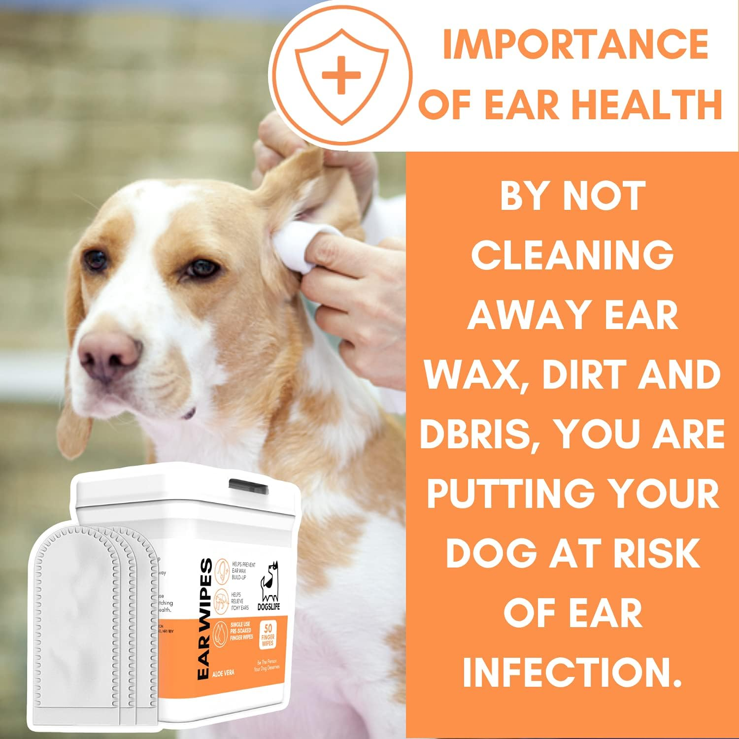 Dog Ear Wipes | Soft, Quick & Easy Ear Wipes for Dogs | Remove Wax, Dirt & Stop Smelly, Itchy Dog Ears | 50 Soothing Aloe Vera Dog Ear Cleaning Finger Wipes! image number 5