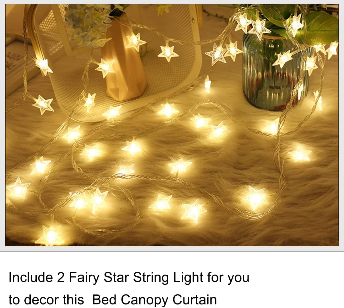 Akiky Princess Canopy Bed Curtains Set Sheer Curtain for Twin Full Queen Size Bed Drapes,8 Panels Canopies with Light,Room D&eacute;cor(Twin, White) image number 3