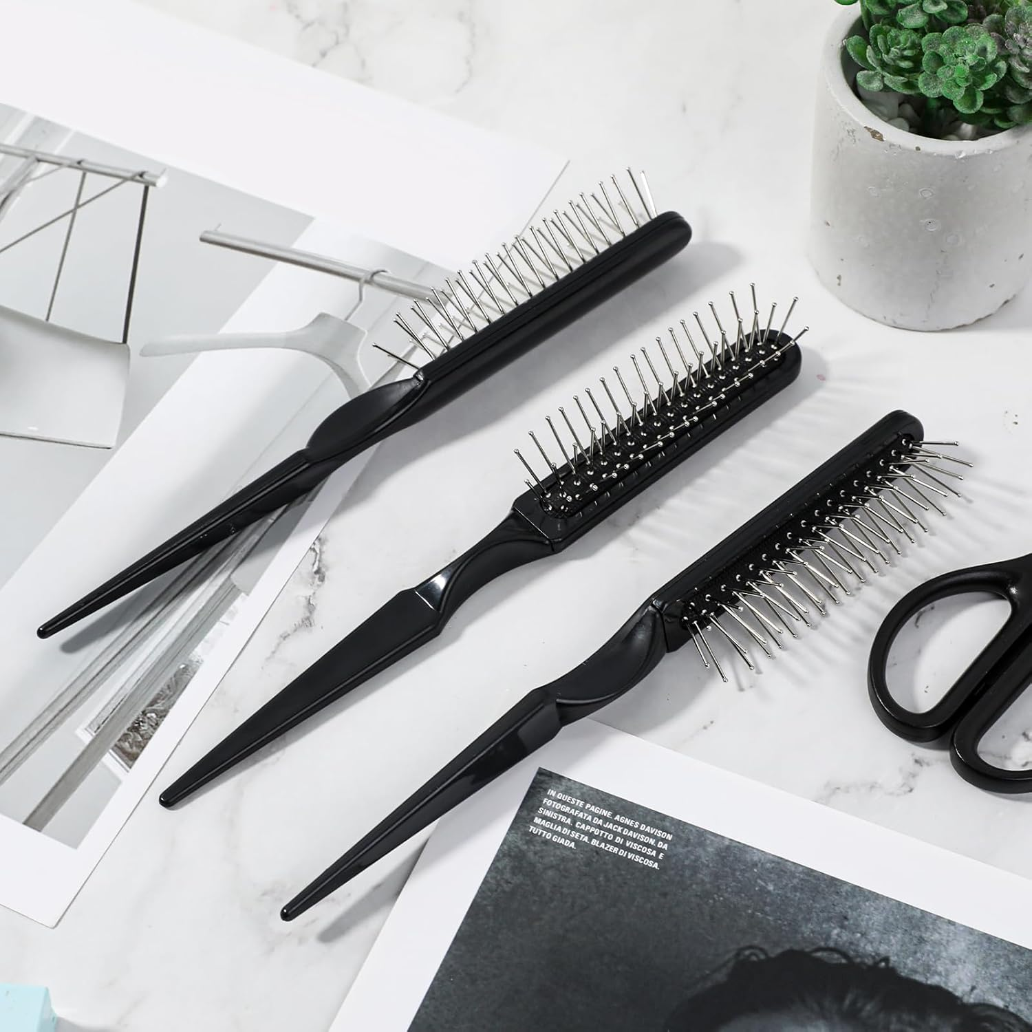 Pack of 3 Wig Hair Brushes, 3 Rows Wig Wire Brush Black Styler Brush Travel Size Metal Combs for Synthetic Wigs Detangling, Hairdresser, Beginners image number 5