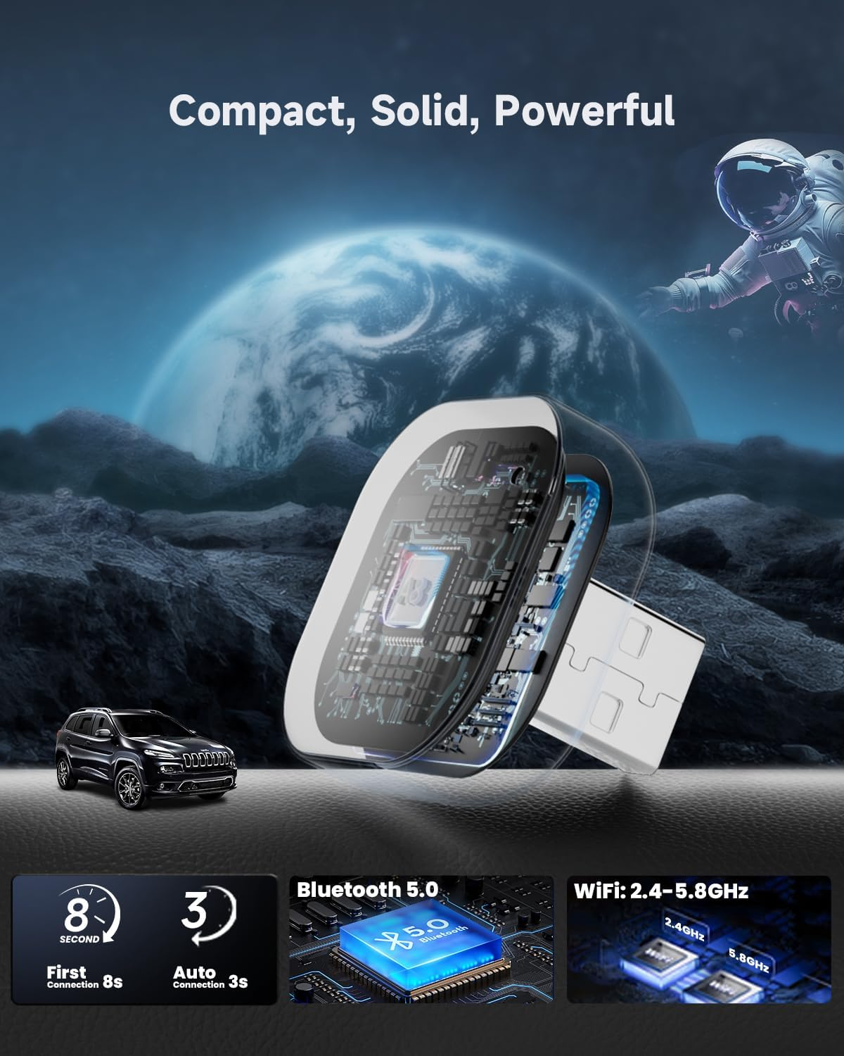 Spedal Wireless Carplay Adapter for Factory Wired Carplay &ndash; Plug & Play, Auto Reconnect, Mini Metal Design with USB-A & USB-C Cables &ndash; Compatible with Iphone 6+ and Cars from 2016+ (Silver)