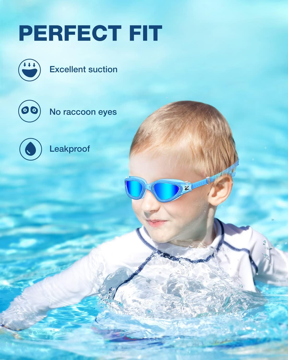 ZIONOR Kids Swim Goggles, G1MINI Polarized Swimming Goggles Comfort for Age 6-14 - A9-Blue Lens Clearblue Frame image number 4