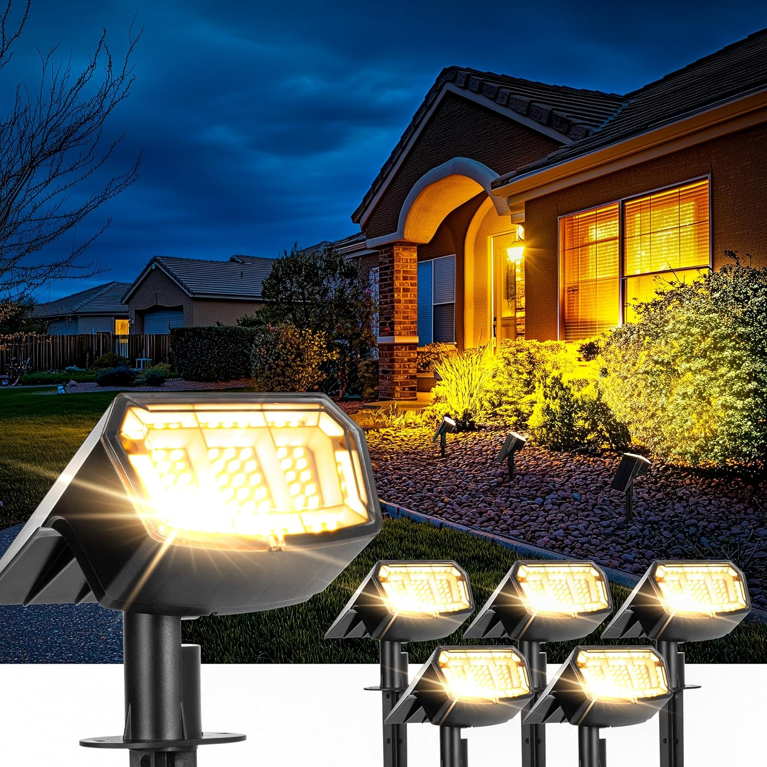 Solar Lights Outdoor Lighting IP65 Waterproof, 63LED Soalr Spotlights, 6 Pack Solar Powered Lights for Outside, Outdoor, Yard, Landscape Lights-Warm Light image number 2