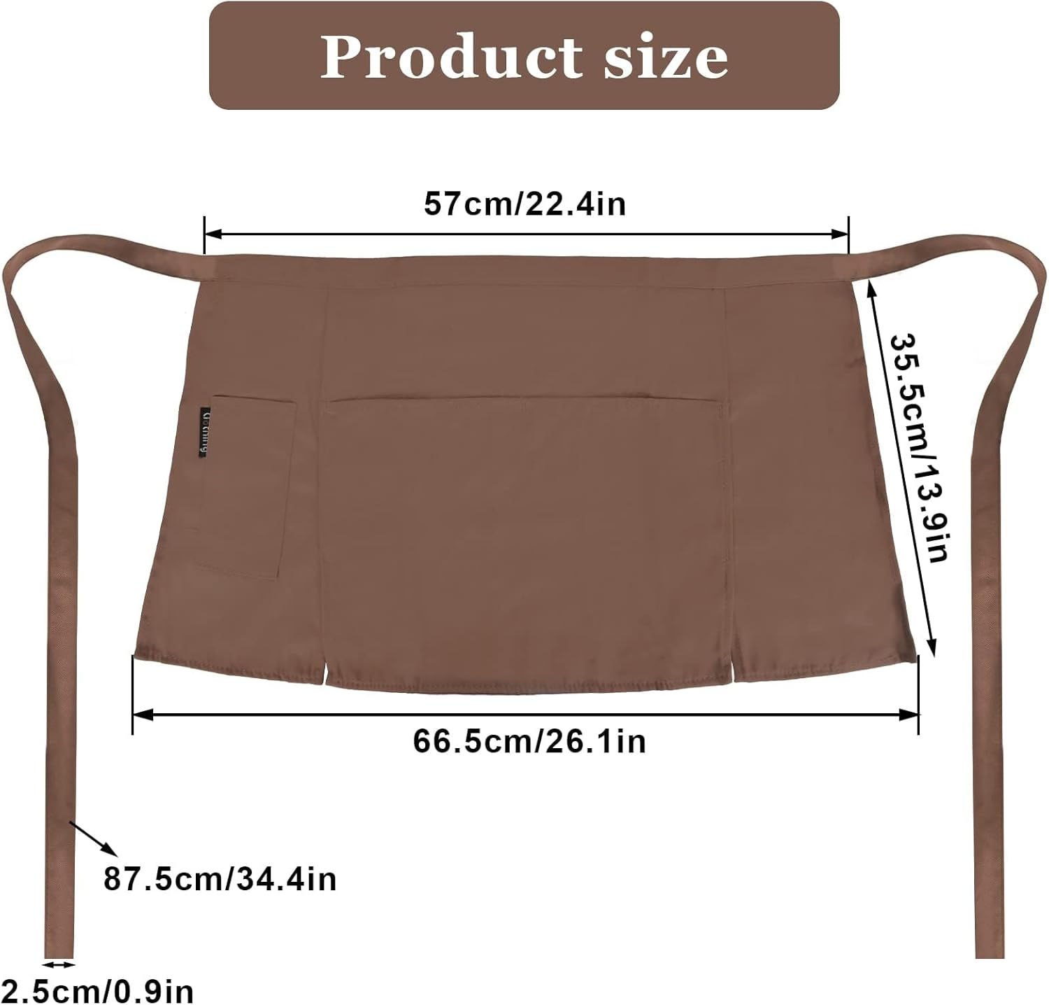 Waist Apron Front Ties 2 Pcs Waiter Aprons Waist Apron with 3 Pockets Baking Aprons Cooking Aprons for Bistro Restaurant Hotel Cafe Chef Waiter Cleaning Painting Gardening image number 5