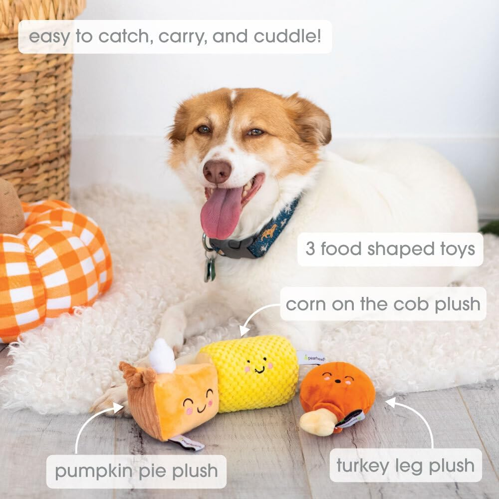 Pearhead Thanksgiving Dinner Dog Toys, Set of 3, Plush Dog Toys, Squeaky Dog Toy, Fall Pet Toys image number 1