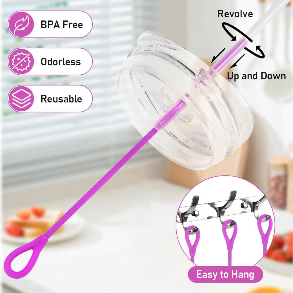 AYESY Silicone Straw Brush, 2Pcs 9.84In Extra Long Straw Cleaning Brush, Non-Slip Handle, Reusable Bendable Cleaning Tool for Cleaning Glass Metal Straws, 9Mm&6Mm