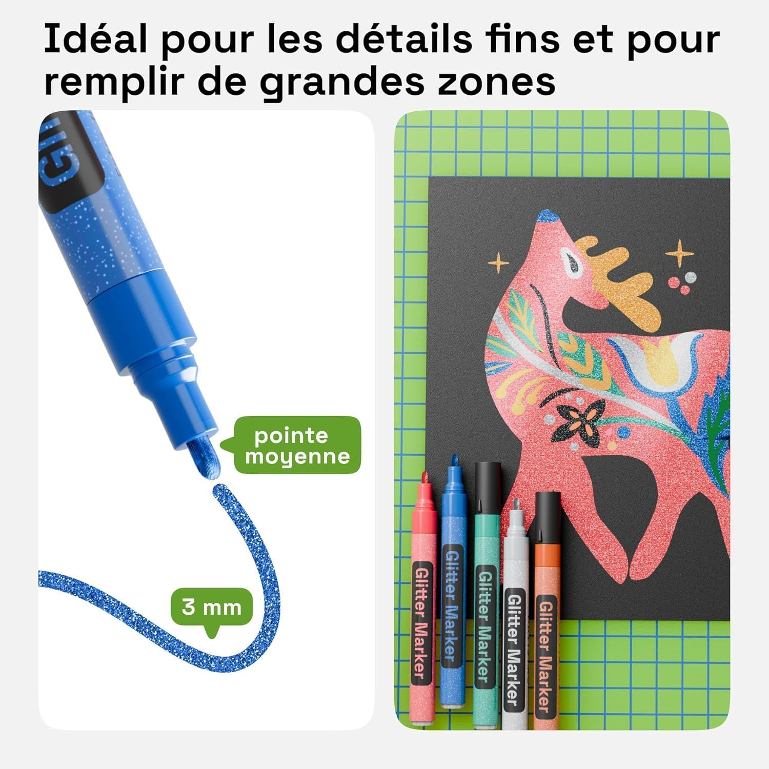 ARTISTRO 12 Glitter Paint Pens Sparkly and Shiny for Rock Painting, Stone, Ceramic, Glass, Wood, Fabric, Scrapbooking, DIY Craft Making, Coloring, Acrylic Glitter Markers, Medium Tip 3.0Mm image number 4