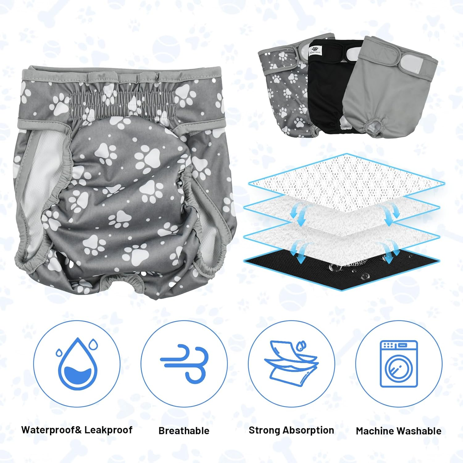 Esoes Reusable Dog Nappies, Machine Washable, Pack of 3 Dog Panties in Heat (Black Grey, M), Machine Washable & Environmentally Friendly, Gift Pet Pads, Pack of 6