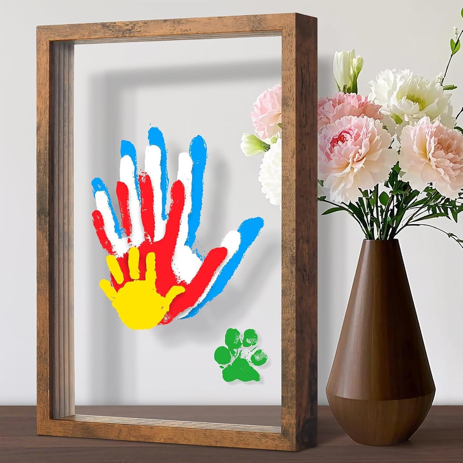 Xiwerhll Family Handprint Kit, Baby Hand and Footprint Kit DIY Handmade Keepsake Wooden Frame Gifts for New Parents for Grandparent Mother'S Day Anniversary Day Father'S, 6 Non -Toxic Paints image number 1
