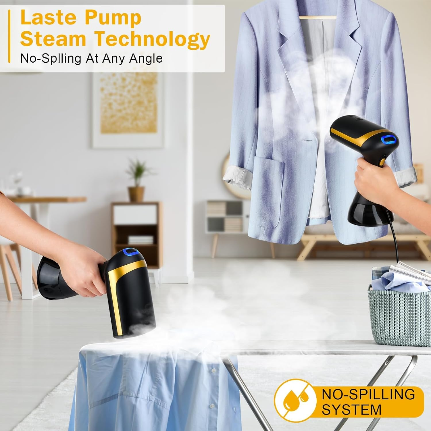 AOIMIKE 1500W Black Handheld Garment Steamer, 350Ml Detachable Water Tank, 20S Fast Heat-Up, Auto-Off, Home Use image number 2