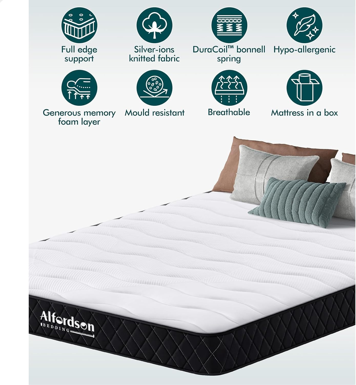 ALFORDSON Double Size Mattress with Tight Top, 15Cm Thickness, Memory Foam and Bonnell Spring System for Bed Frame Bed Base, Medium Firm, Odeta Series image number 4