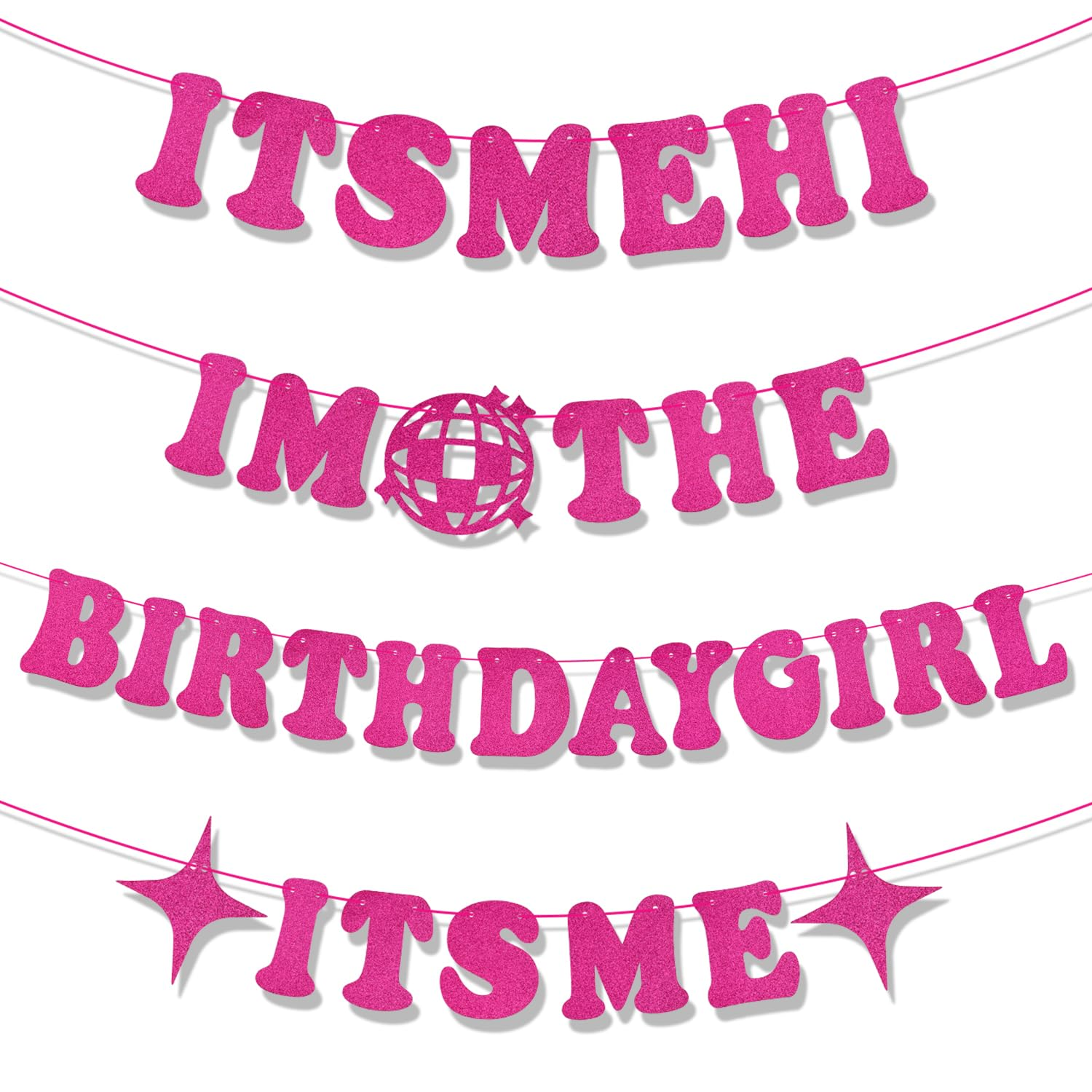 It'S Me Hi I'M the Birthday Girl It'S Me Banner, Funny Birthday Party Banner Singer Party Garland Decorations Glitter (Pink)