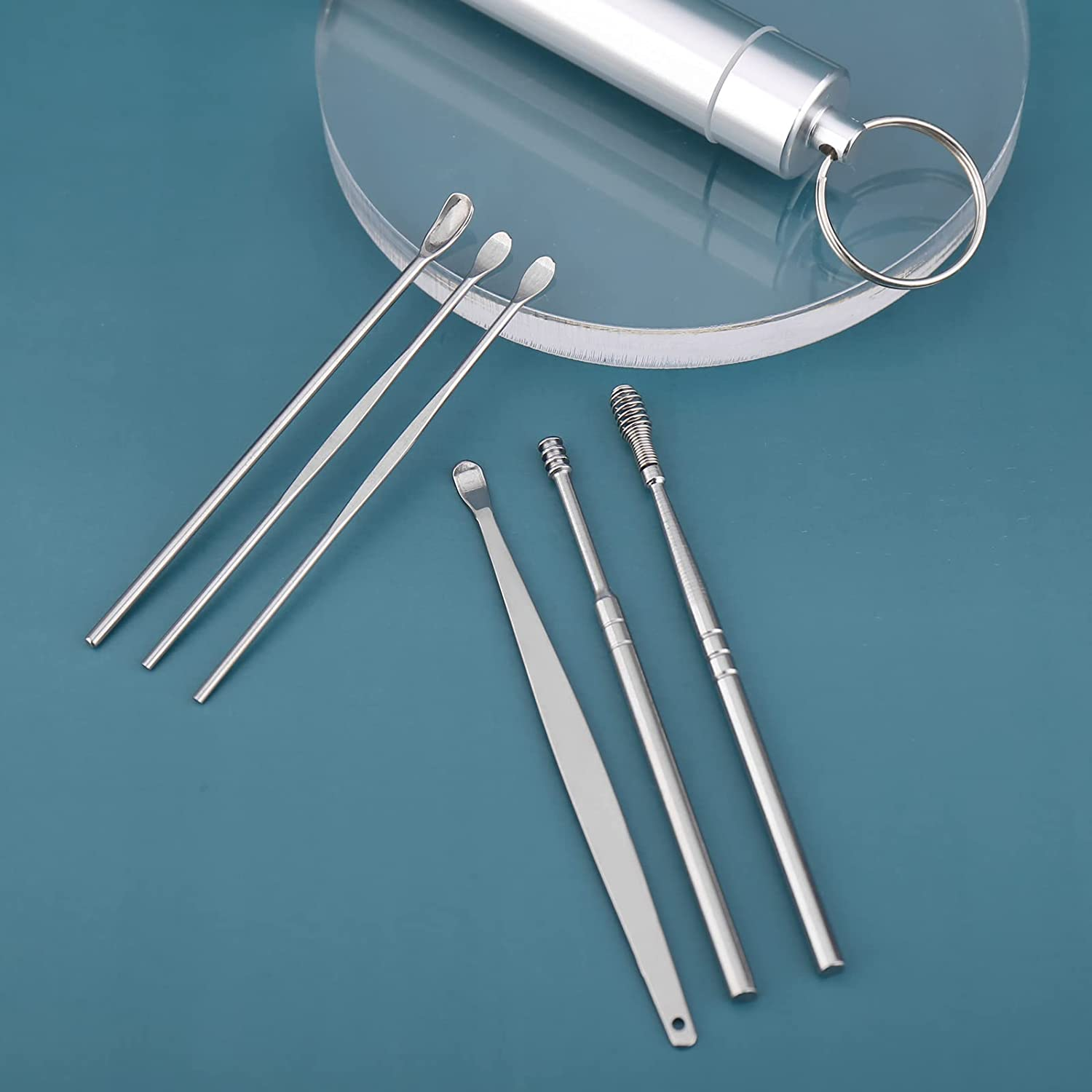 Ear Picking Tool 6Pcs Set Stainless Steel Ear Pickers Remover Curette Ear Pick Cleaner Spoon Cleaning Tools Spiral Earpick image number 5