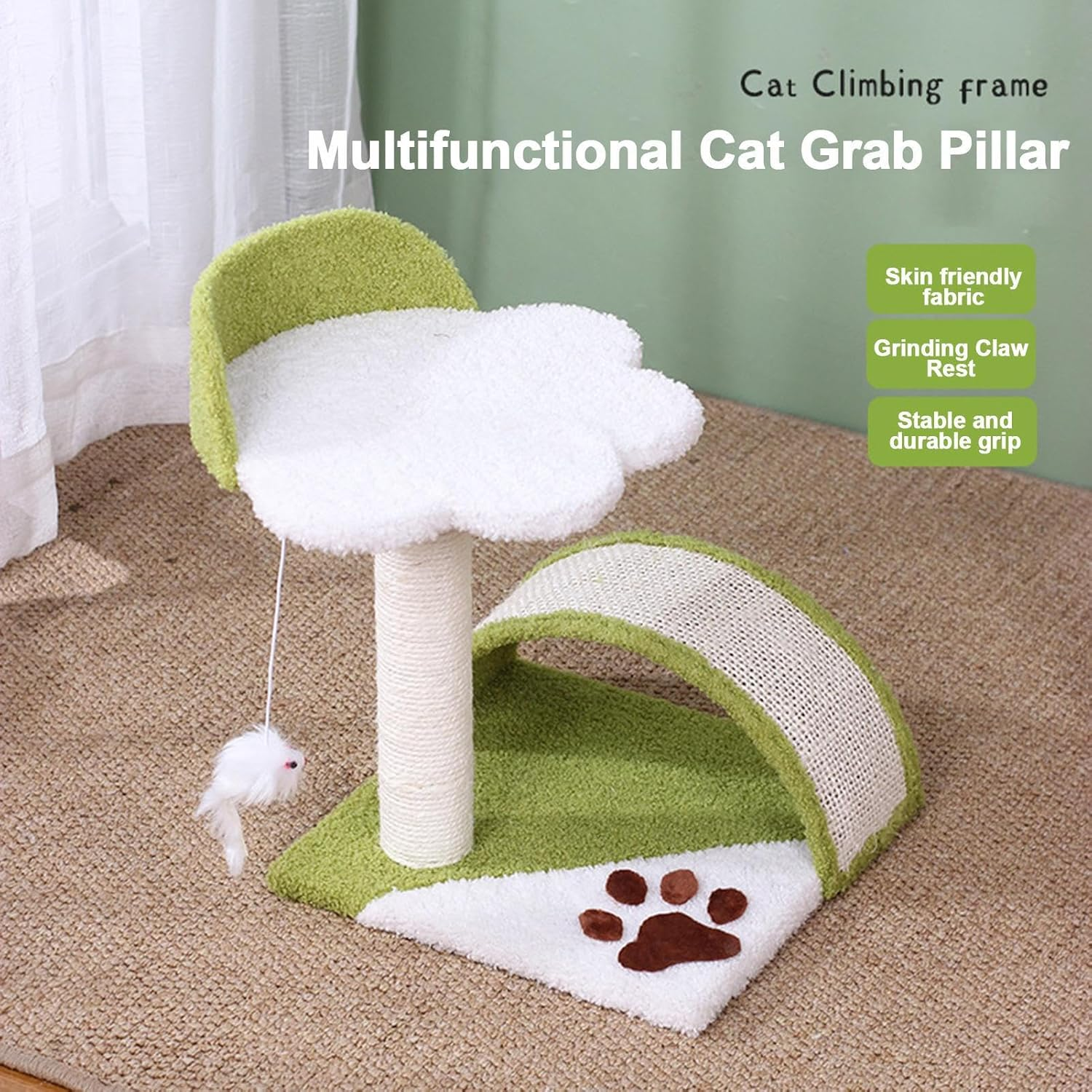 Cat Post for Indoor Cats | Cat Scratch Board,Cat Teaser Ball Kitten Scratcher Toy, Sisal Scratch Board - Claw Grinding, Sisal Cat Tree Tower for Kitten image number 4
