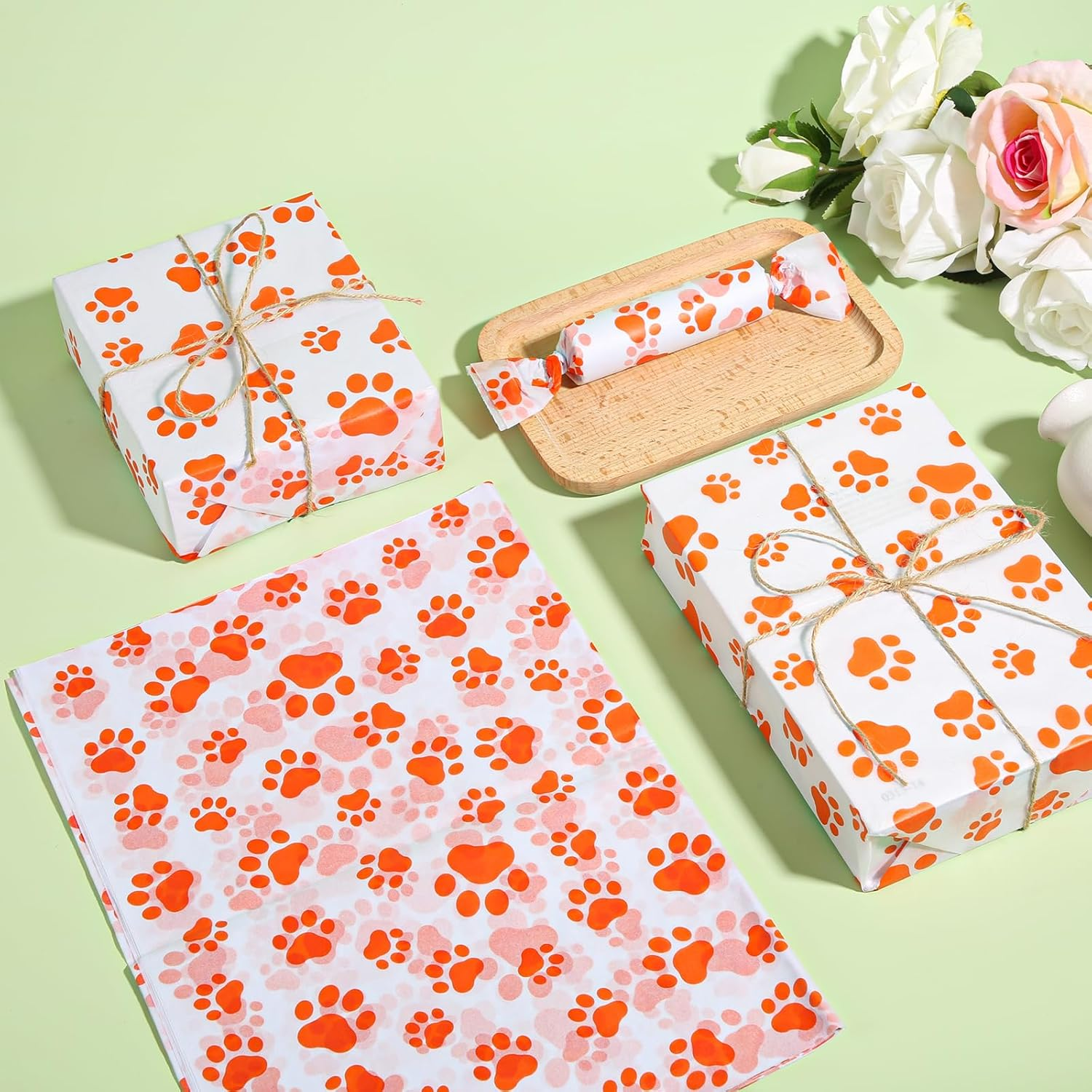 30 Tissue Paper Sheets, 14X20 Inch Dog Paw Tissue Paper Gift Wrap Paper for Gift Bag Packaging Christmas Wedding Birthday Party Art DIY Crafts Supplies (Orange) - Orange image number 6