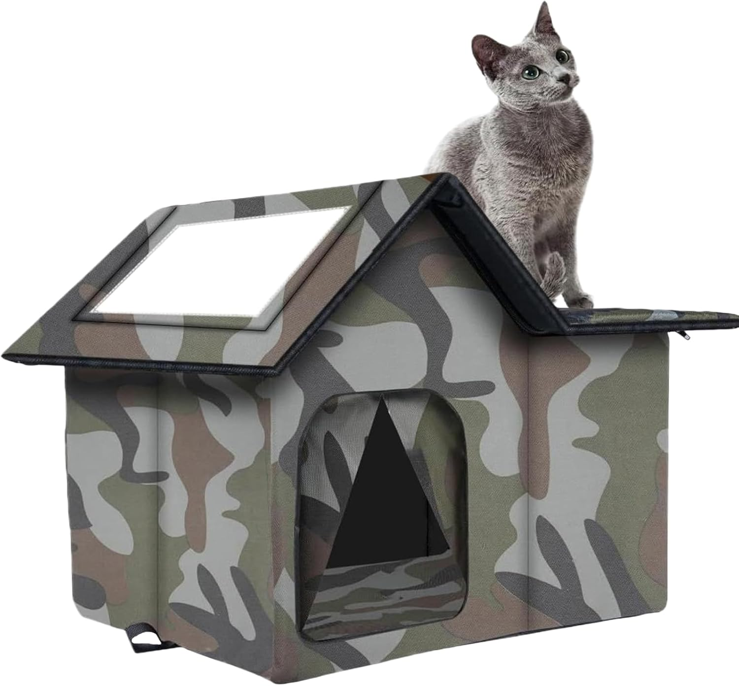 Outdoor Cat House - Semi-Closed Kitten House, Weatherproof Outdoor Cat Nest, Cosy Sleeping Home, Warm, Portable image number 2