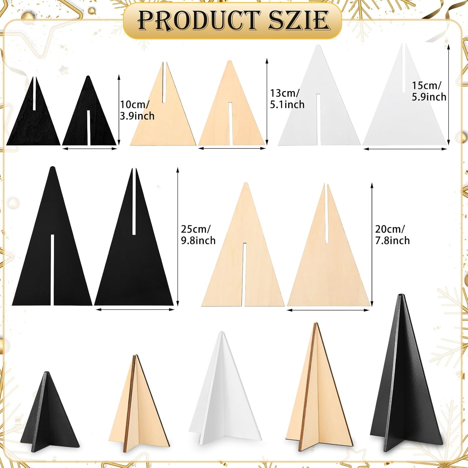 5Pcs Christmas Wooden Tree Decor 3D Farmhouse Christmas Tree Tabletop Ornaments Sanding Wooden Xmas Centerpiece for Home Office Indoor Tiered Tray Christmas Decoration image number 1