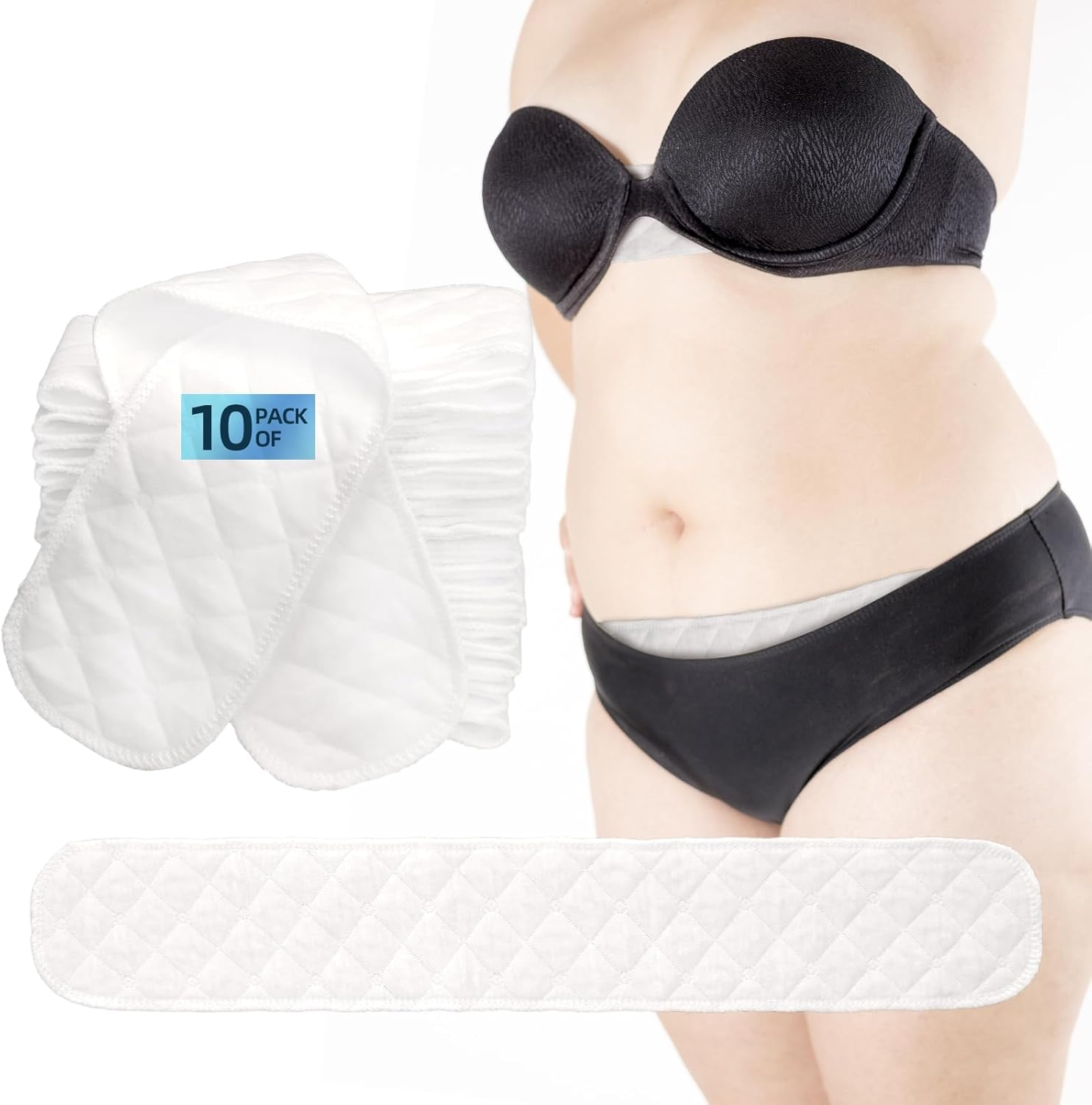 WIBOND Sweat Pads for Bras, Breast Sweat Absorber 3 Layer Bra Liners to Absorb Sweat under Breasts, Breast Pads for Sweat and under Stomach Sweat Pads Cotton Women Tummy Liners image number 1