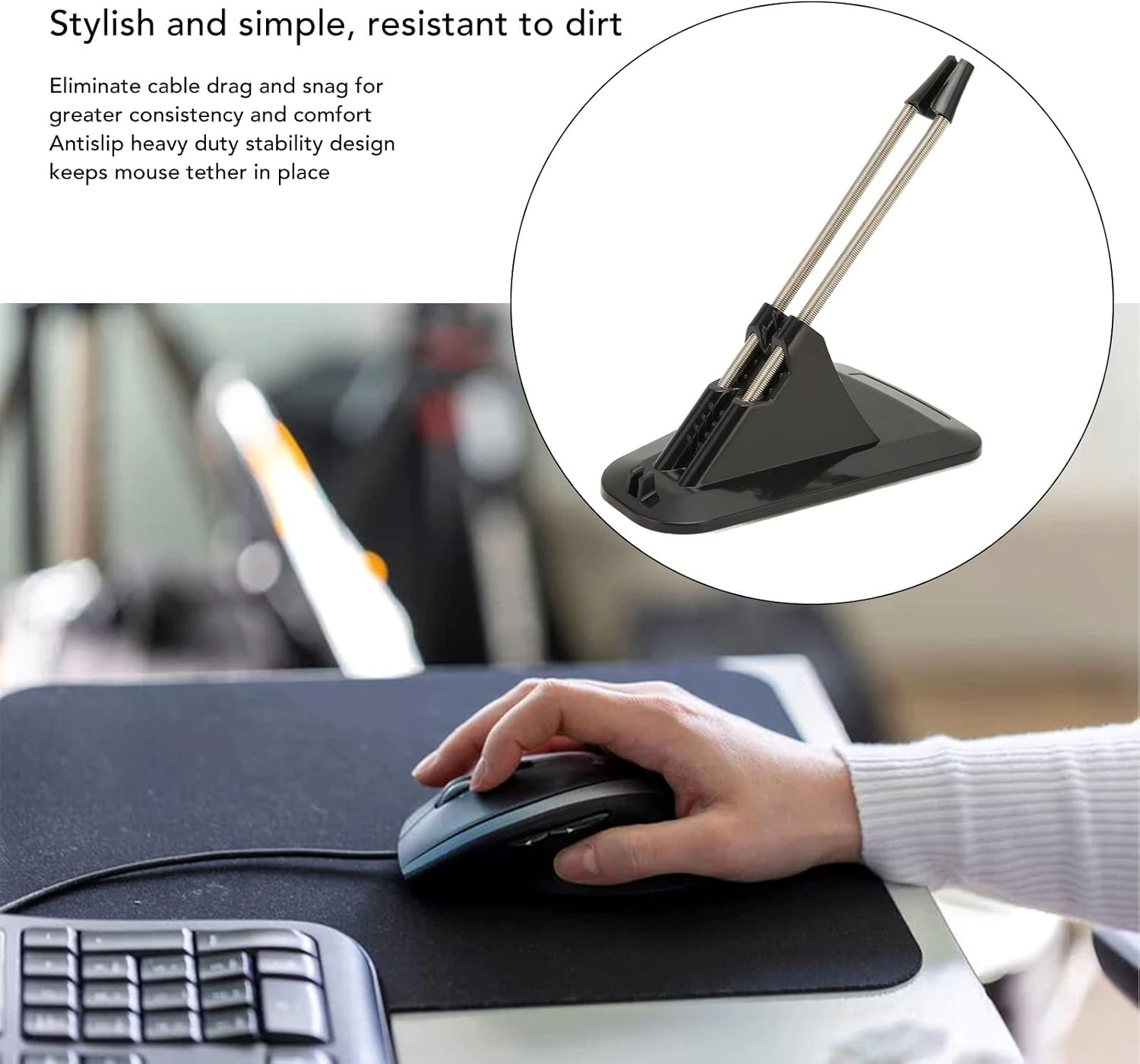 Mouse Cord Management Stainless Dirt Resistant Durable Gaming Mouse Bungee Stylish Simple Black for Esports (Black) image number 1