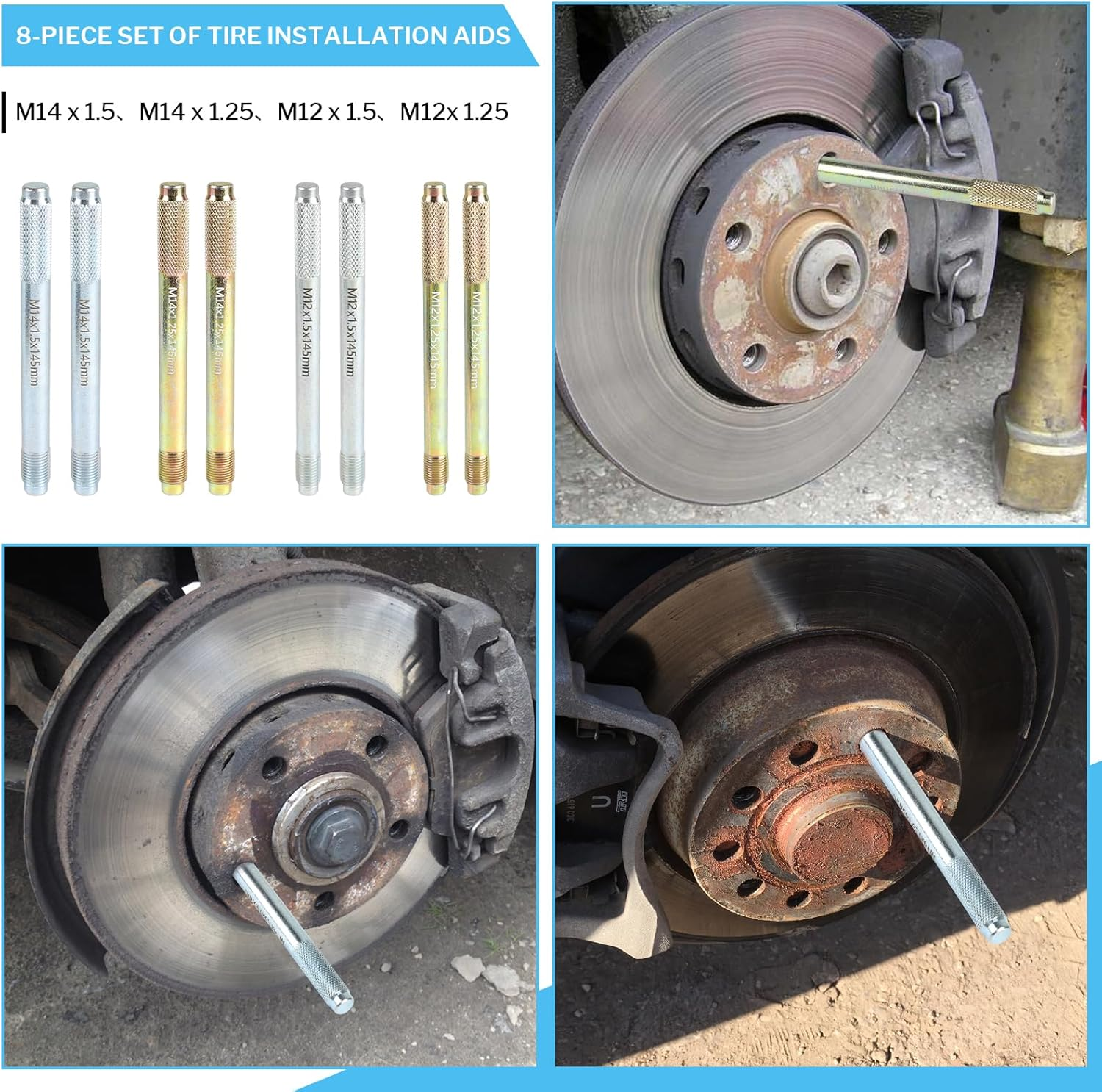 Wheel Mounting Aid Fixing Bolts M12 X 1.25, M12 X 1.5, M14 X 1.25, M14 X 1.5 Car Tool Set, Wheel Mounting Aid, Tyre Assembly Tool, Stainless Steel Wheel Alignment Pin, Car Assembly Aid image number 4