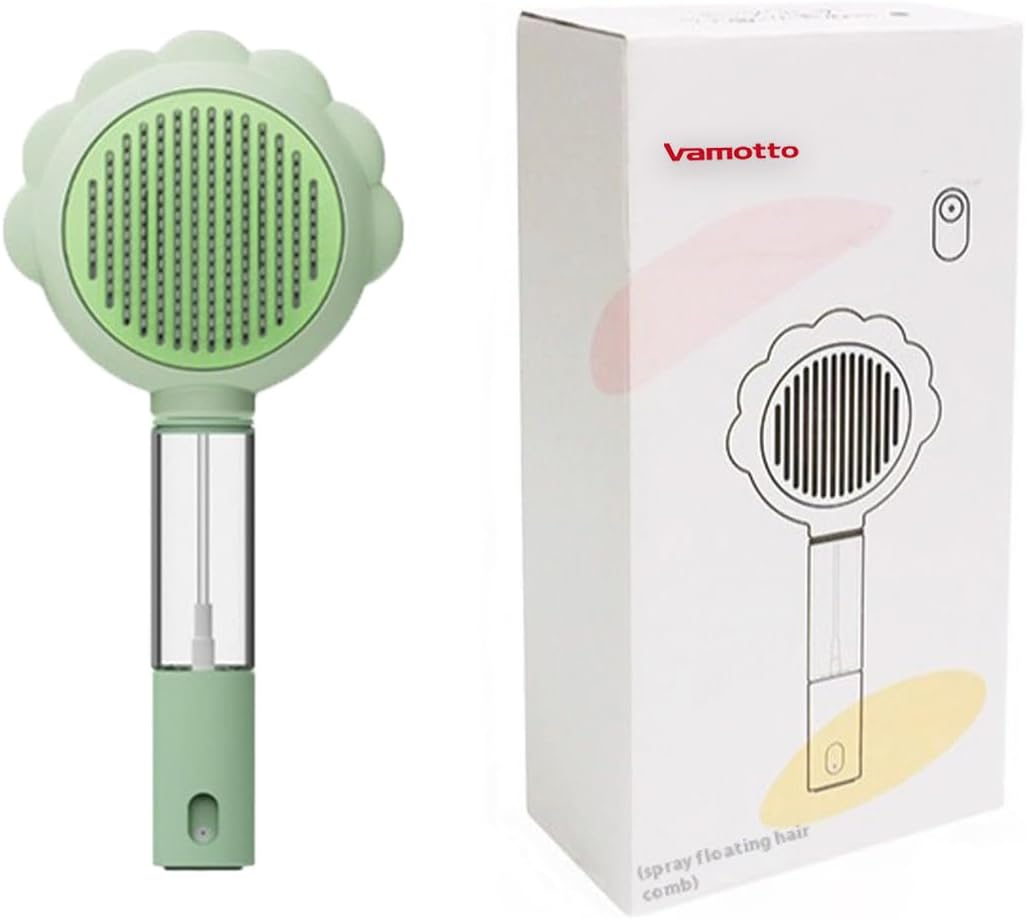 Spray Cat & Dog Brush for Shedding &ndash; Vamotto Self-Cleaning Pet Grooming Brush with Water Spray & One-Click Hair Release for Long/Short Haired Animals (Green) image number 2