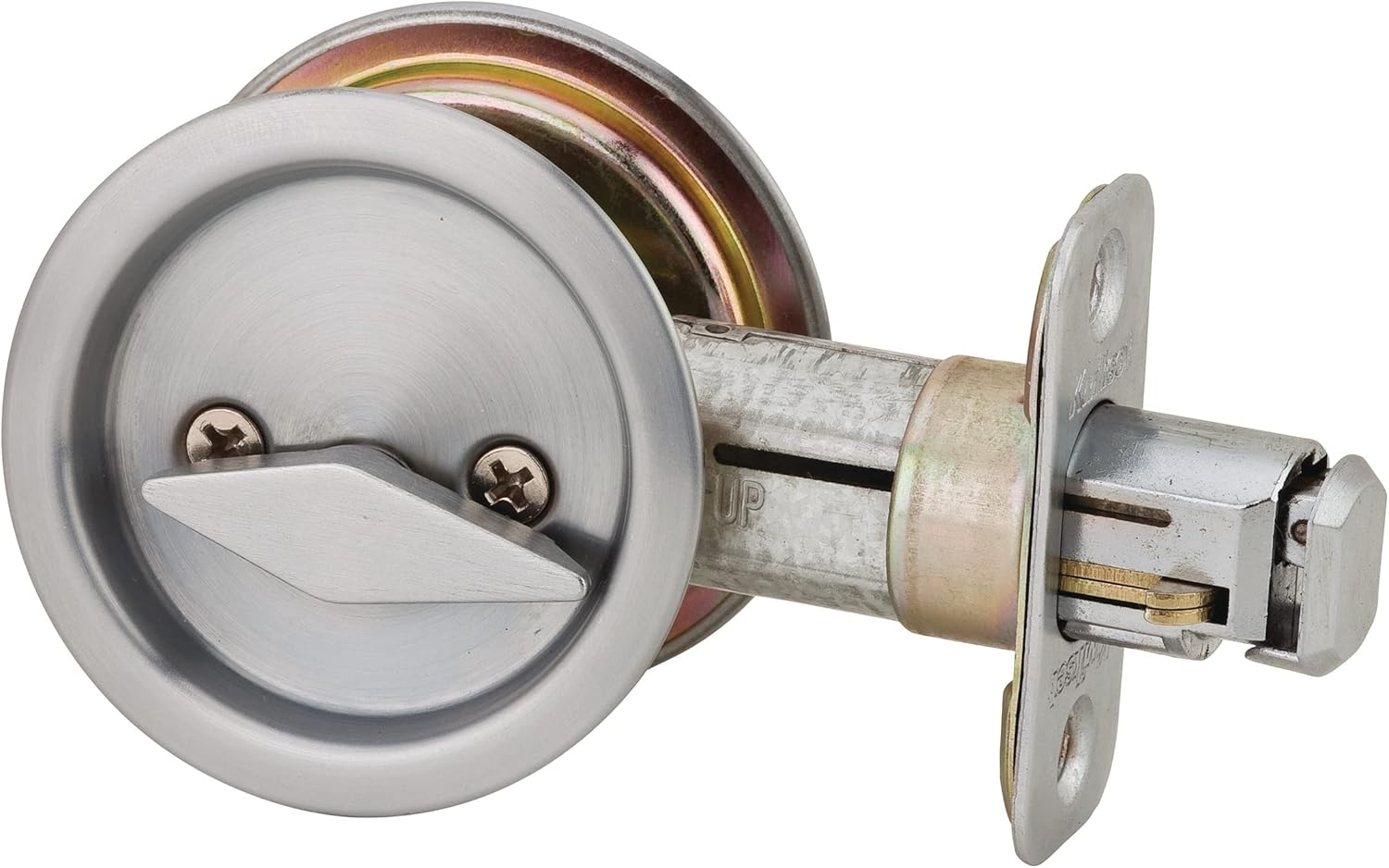 Kwikset 335 round Bed/Bath Pocket Door Lock in Satin Chrome image number 2
