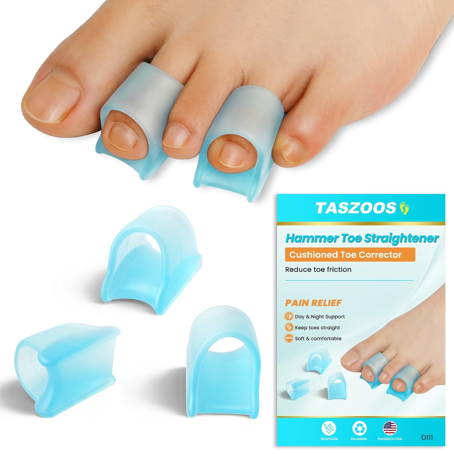Hammer Toe Straightener Corrector for Women & Men - 6Pcs(Blue) - Hammer Toe Straightener, Gel Toe Splints - Realign Bent, Curled, Crooked, Claw, Hammer Toes - 3 Different Sizes (S/M/L) image number 4