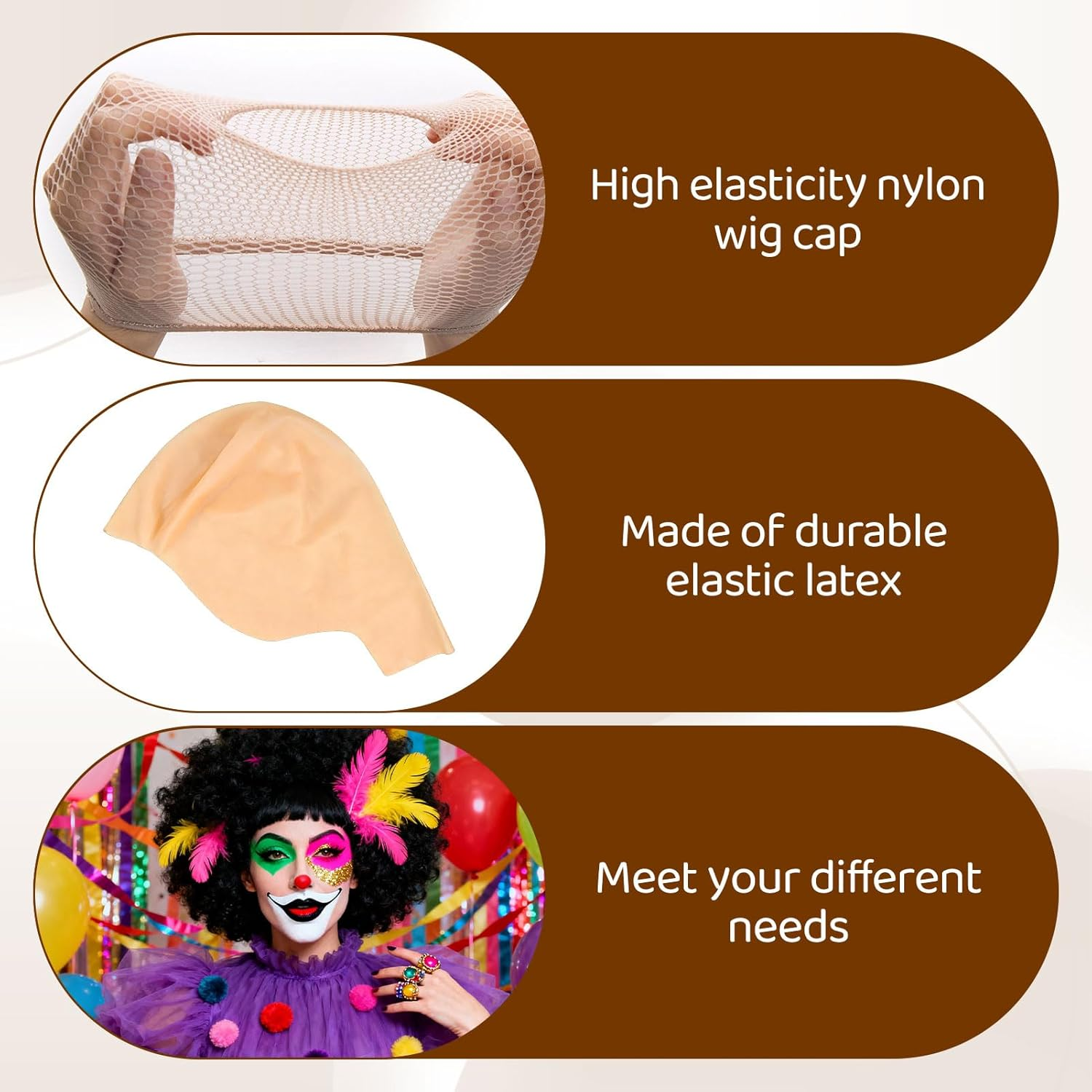 3 Packs Bald Cap with 4 Pcs Wig Cap, Nude Latex Bald Cap for Makeup Cosplay, Bald Caps for Adults Halloween Party, Bald Cap Wig for Costume Accessory, Stage Performance, Lightweight and Stretchable image number 3