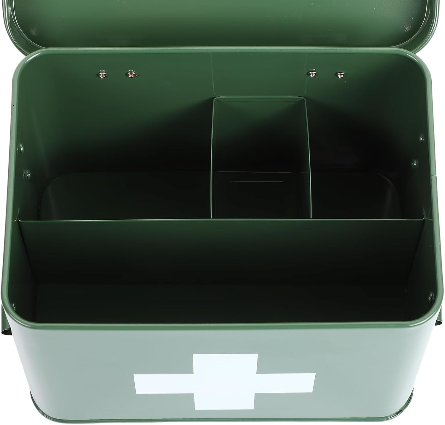 Lassos Boutique Retro Enameled First Aid Box for Medicine Storage and Home Decor with Lid and Removable Tray (Green/White)