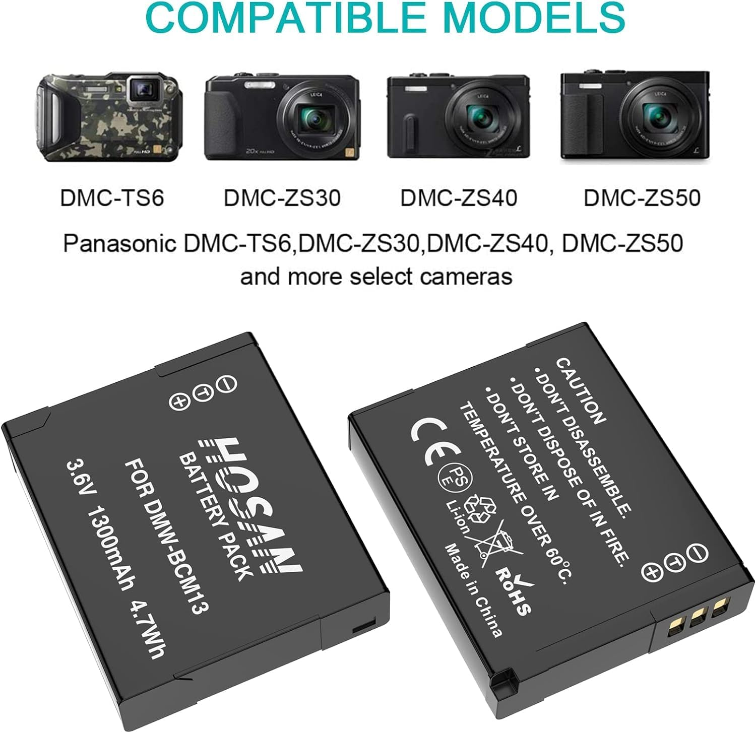 DMW-BCM13 Replacement Battery (2-Pack) and Portable USB Charger Kit for Panasonic DMW-BCM13,DMW-BCM13E,DMW-BCM13PP and Panasonic Lumix DC-TS7,DMC-FT5,DMC-LZ40,DMC-TS5,DMC-TZ37,DMC-TZ40,DMC-TZ41 image number 2