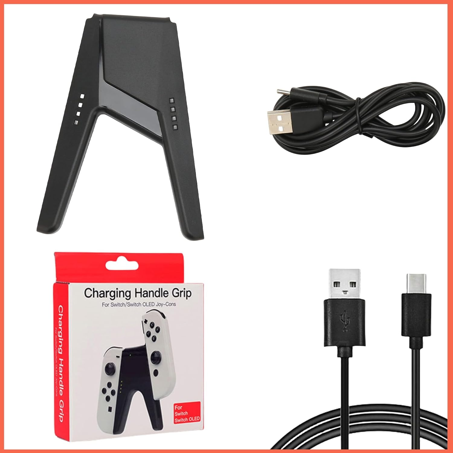 Jeyzuroa Charging Grip for Switch - Comfort Controller Handle with LED Indicator Compitable with Switch Lite/Switch OLED, Charge While Play, Includes Type-C Cable (Black)