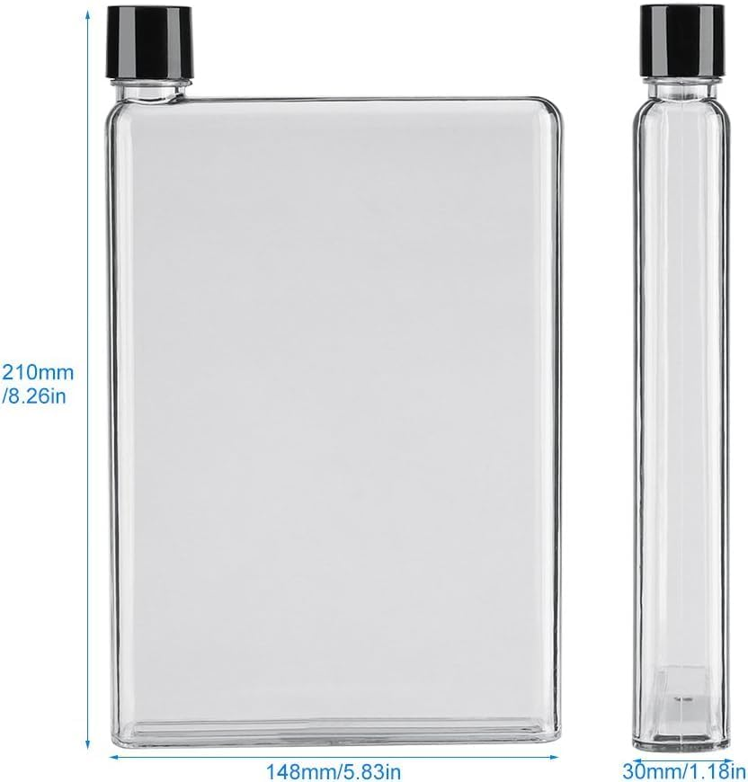 2Pcs 420Ml Ultra-Thin Flat Water Bottle, Transparent Reusable A5 Purse Bottle for School, Sports, Travel, Dining Time image number 2