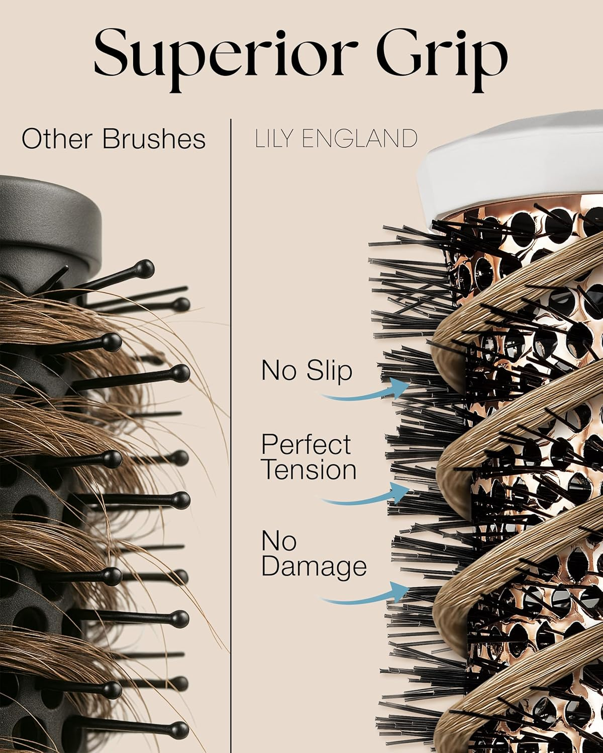 Lily England round Hair Brush Set, 4 Pieces Professional Blow Dry Kit with 3 round Brushes and Comb for Styling, Beauty Gift Sets for Women image number 3