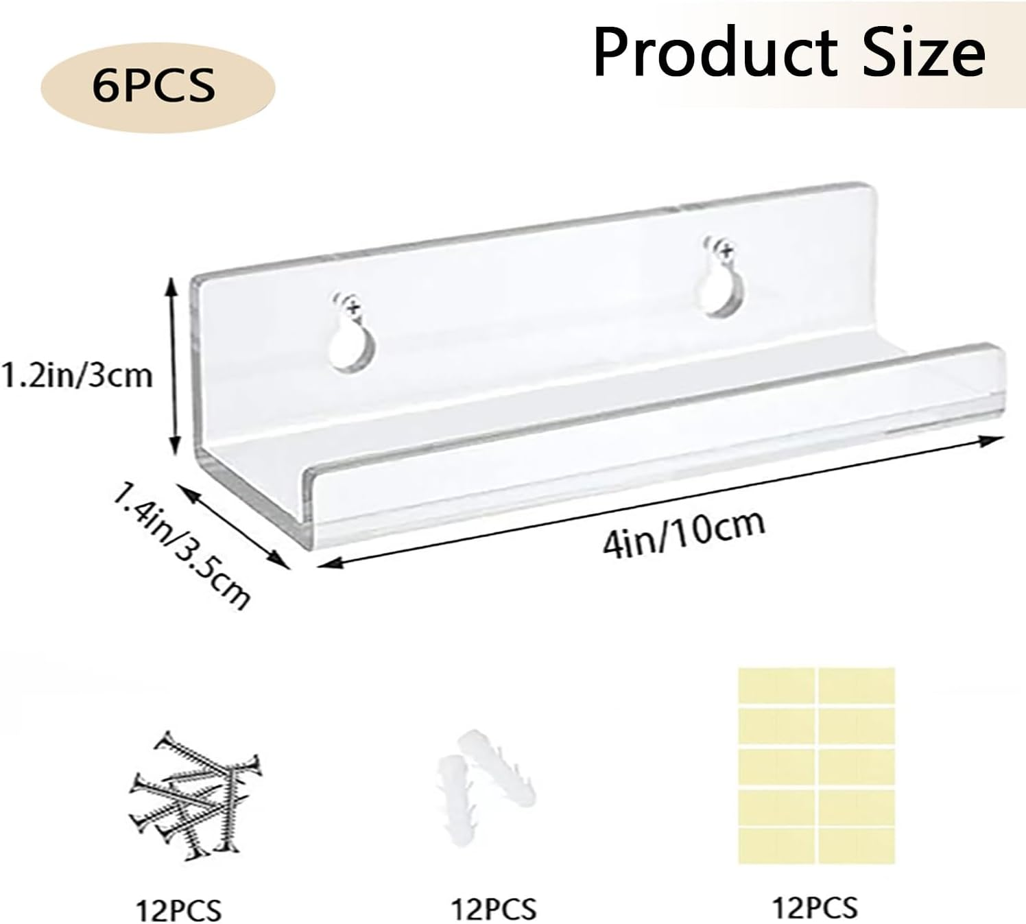 6 Pcs Vinyl Record Shelf Wall Mount, 4"/10CM Clear Acrylic CD Rack, Album Record Holder Display, Magazine Invisible Floating Shelves, Book Storage Hanger for Bathroom, Bedroom, Living Room, Kitchen image number 1