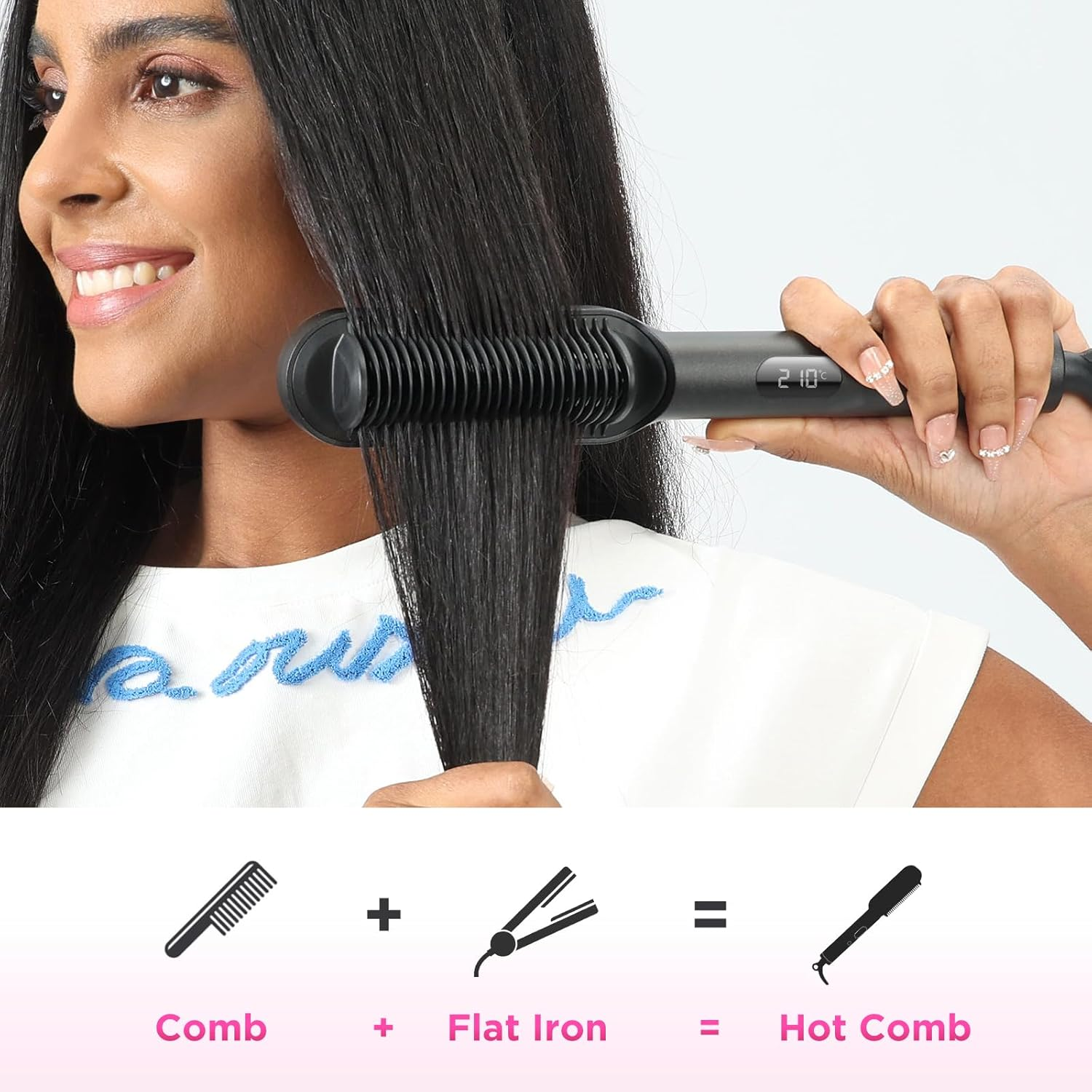 2 In1 Ionic Hair Straightener Brush, PARWIN PRO BEAUTY Hair Straightener Brush with 20S Fast Heating, Anti-Scald Design, 4 Heating Settings & LED Display, Keratin Ceramic Coating, Dual Voltage image number 2