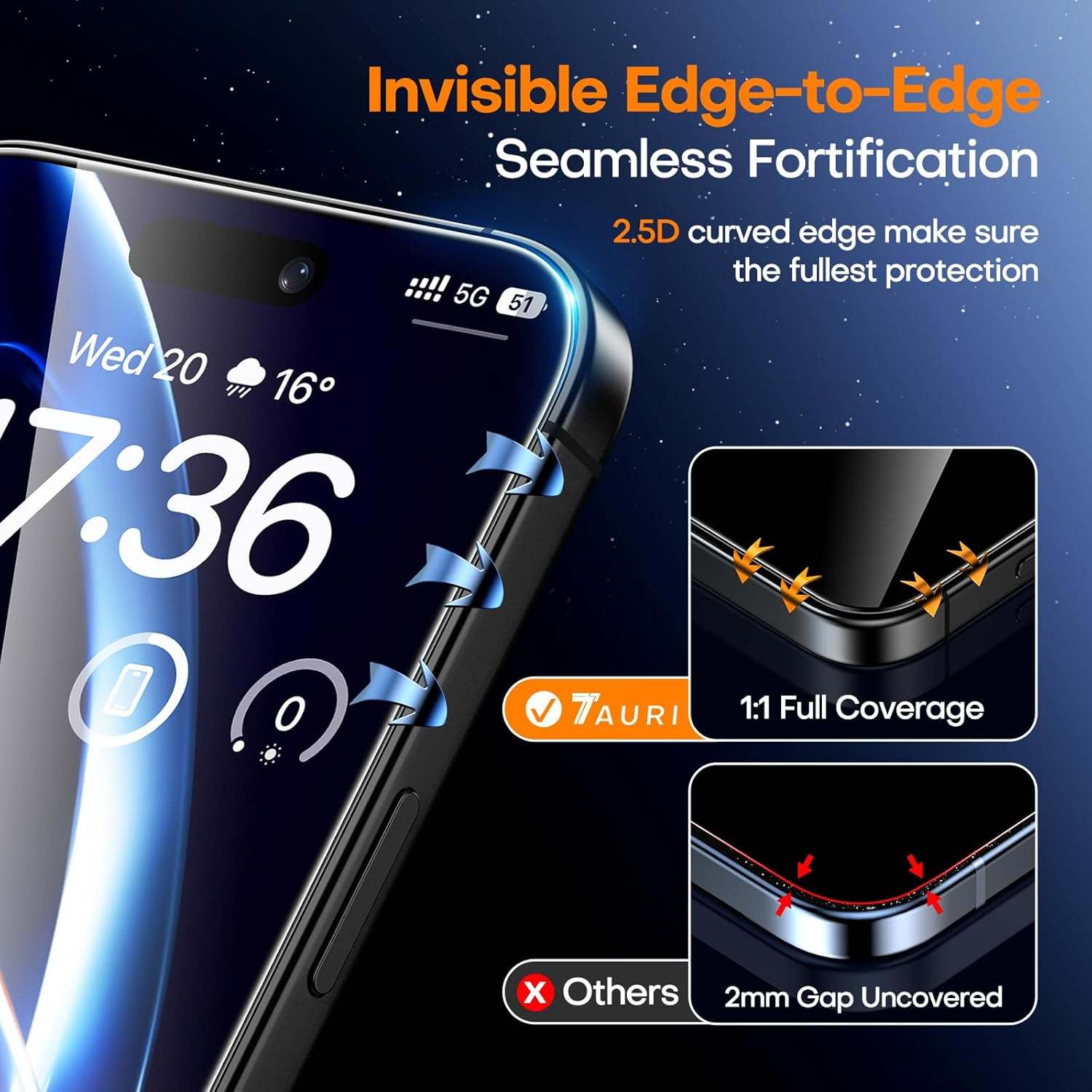 TAURI 3 Pack for Iphone 17 Screen Protector 6.3" with Auto-Installation Tool, Tempered Glass, Scratch-Resistant, [Military Grade Protection] Film image number 1