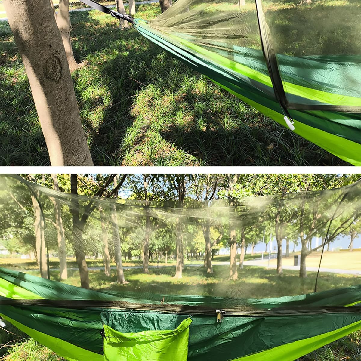 AIMALL Automatic Pop-Up Mosquito Net Hammock 47.2X98.4In 210T Parachute Nylon Outdoor Camping Hammock with High-Density Mesh Net 300KG Load for Travel Hiking - Army Green image number 5
