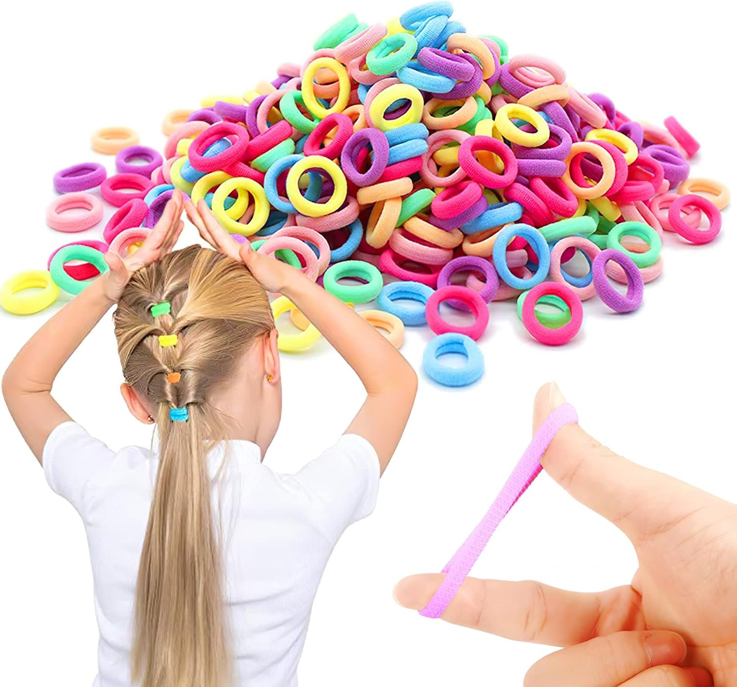 Ondaring 100Pcs Baby Hair Ties, Black Elastic Hair Bands Seamless Toddler Kids Hair Accessories, Mini Ponytail Holders for Girls and Kids (Black)