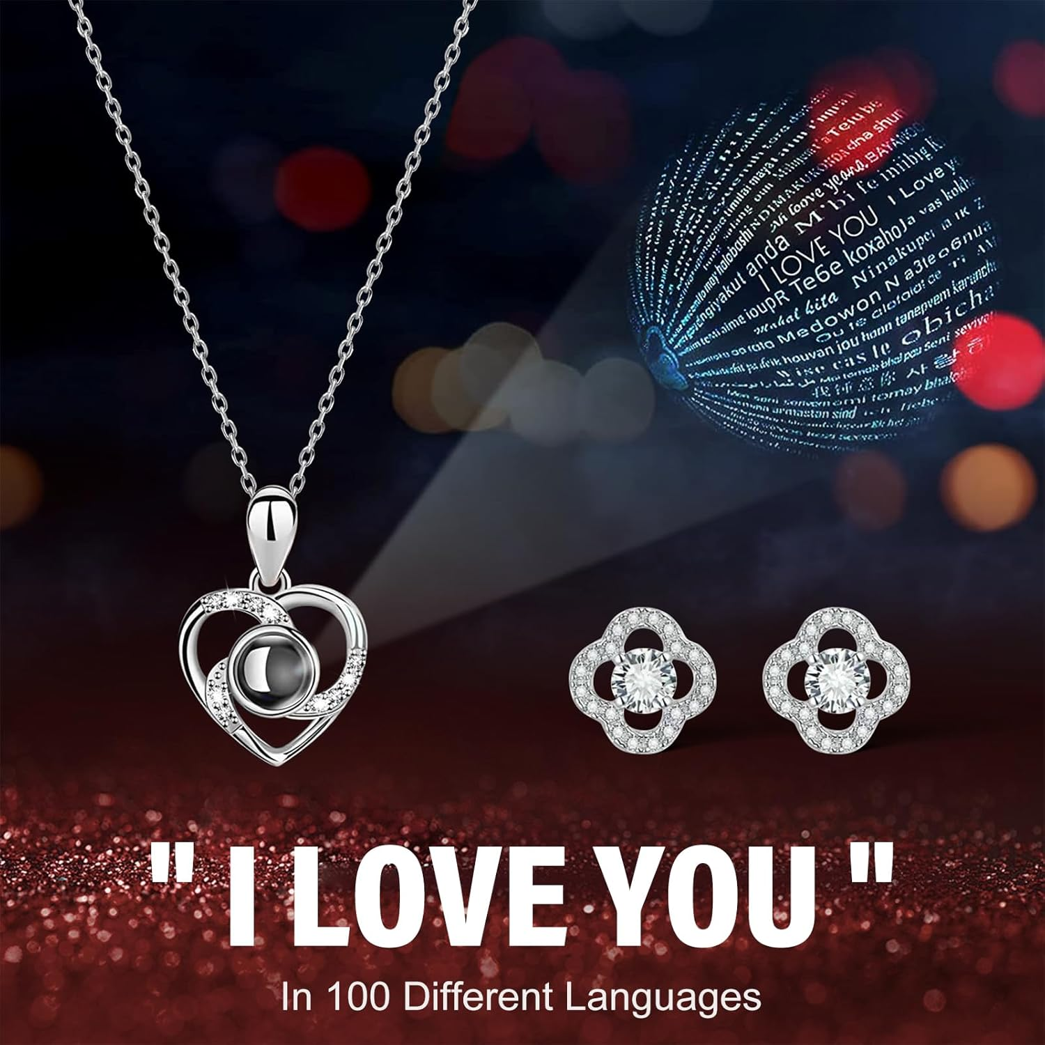 Preserved Red Real Rose with I Love You Necklace in 100 Languages, Eternal Flowers Rose Gifts for Mom Wife Girlfriend on Mothers Day Valentines Day Anniversary Christmas Birthday Gifts for Women image number 3
