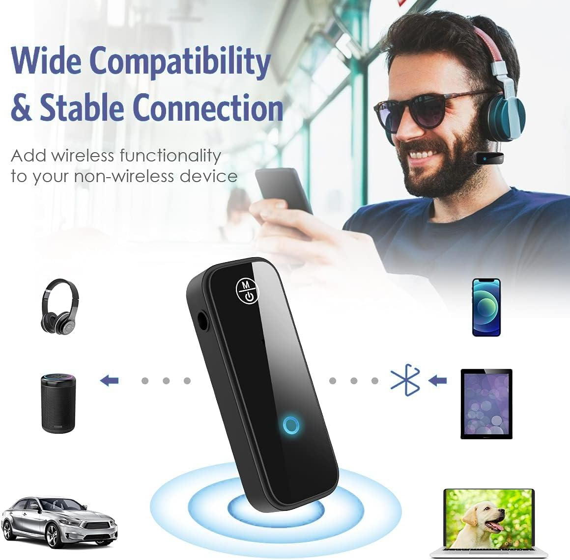 Bluetooth Transmitter, 2 in 1 Bluetooth Receiver 5.3, Aux to Bluetooth Adapter for Car with Low Latency, Hands Free Call, Wireless Audio Receivers & Adapters for Home Stereo and Headphones image number 4