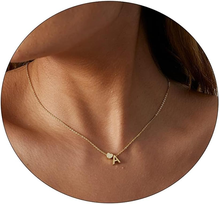 Initial Heart Necklace Gold Dainty Letter Pendant Tiny Heart Necklace for Women