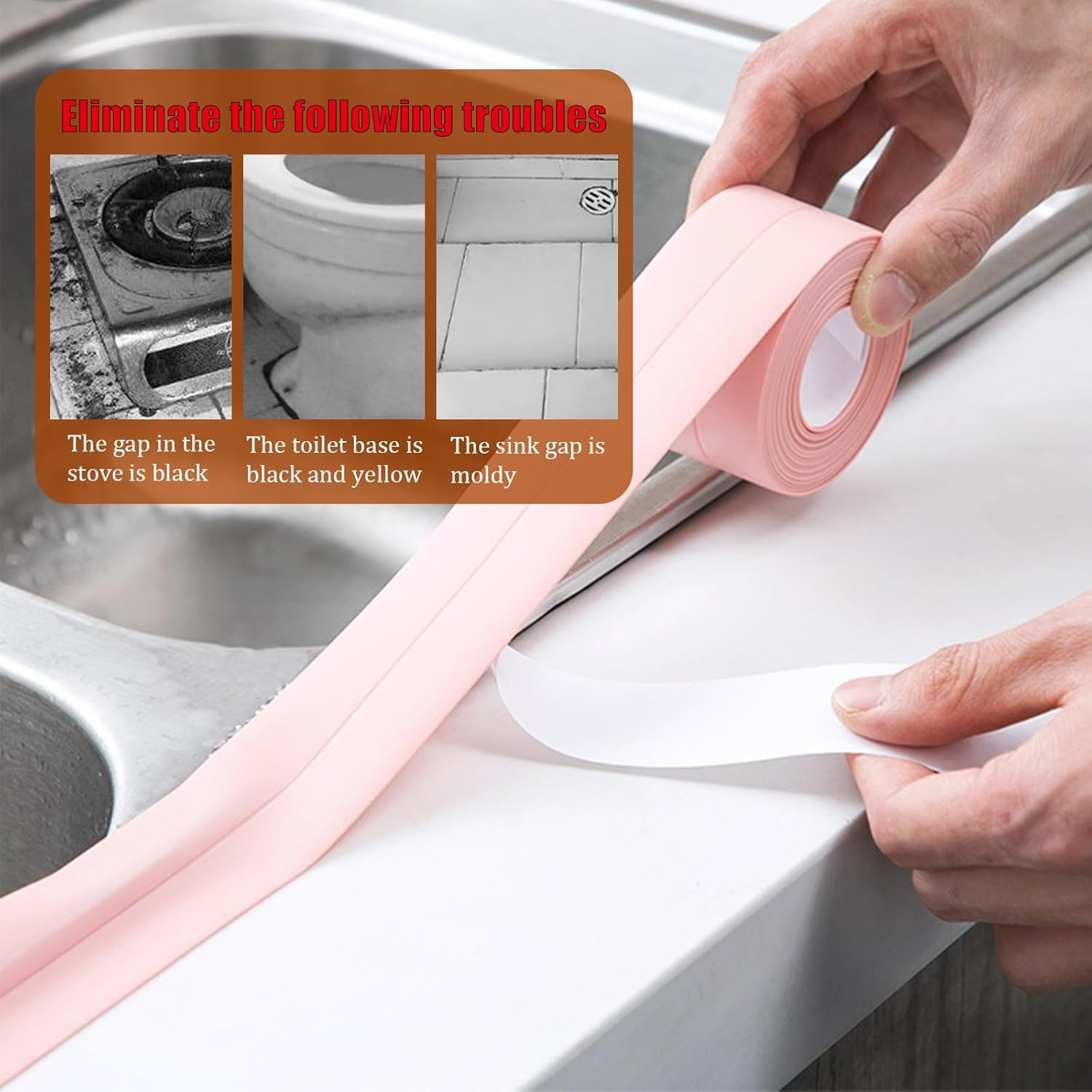 Sgphrzlt 2 Rolls Black Caulk Tape Waterproof Self Adhesive, 3.8Cm X 3.2M Bathroom Caulking Sealant Tape for Bathtub, Peel and Stick Toilet Base Sealer Strip for Floor Trim Shower Kitchen Wall Edge image number 5