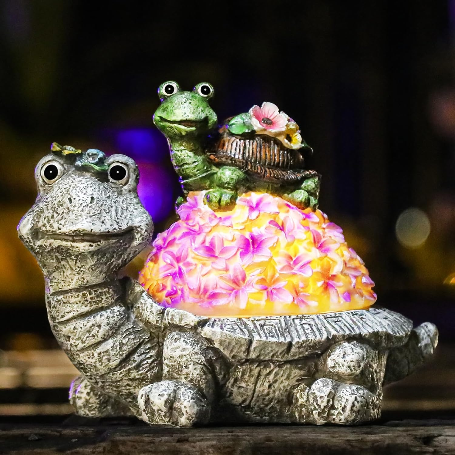 Solar Flower Turtles Statue for Outdoor, Waterproof outside Tortoise Figurines Decor with LED Lights, Suitable for Garden, Yard, Lawn, Porch, Patio, Balcony - Gifts for Grandma Mom Women