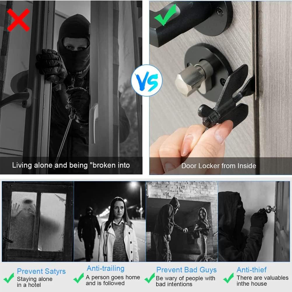 Upgrade Portable Door Lock for Travel,Suithink 304 Stainless Steel Black Door Fittings Hardware Temporary Security Lock for Home Security Hotel Apartment, Prevent Unauthorized Entry (2) image number 4