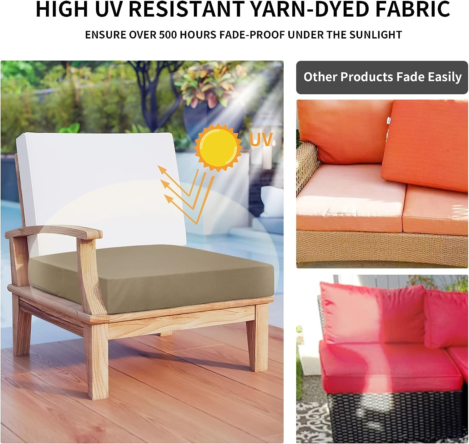 Easy-Going Waterproof Patio Cushion Covers 24X24X4 Inch 4 Pack Replacement Non-Slip Outdoor Seat Cushion Slipcover with Zipper. ONLY Covers. Camel image number 7