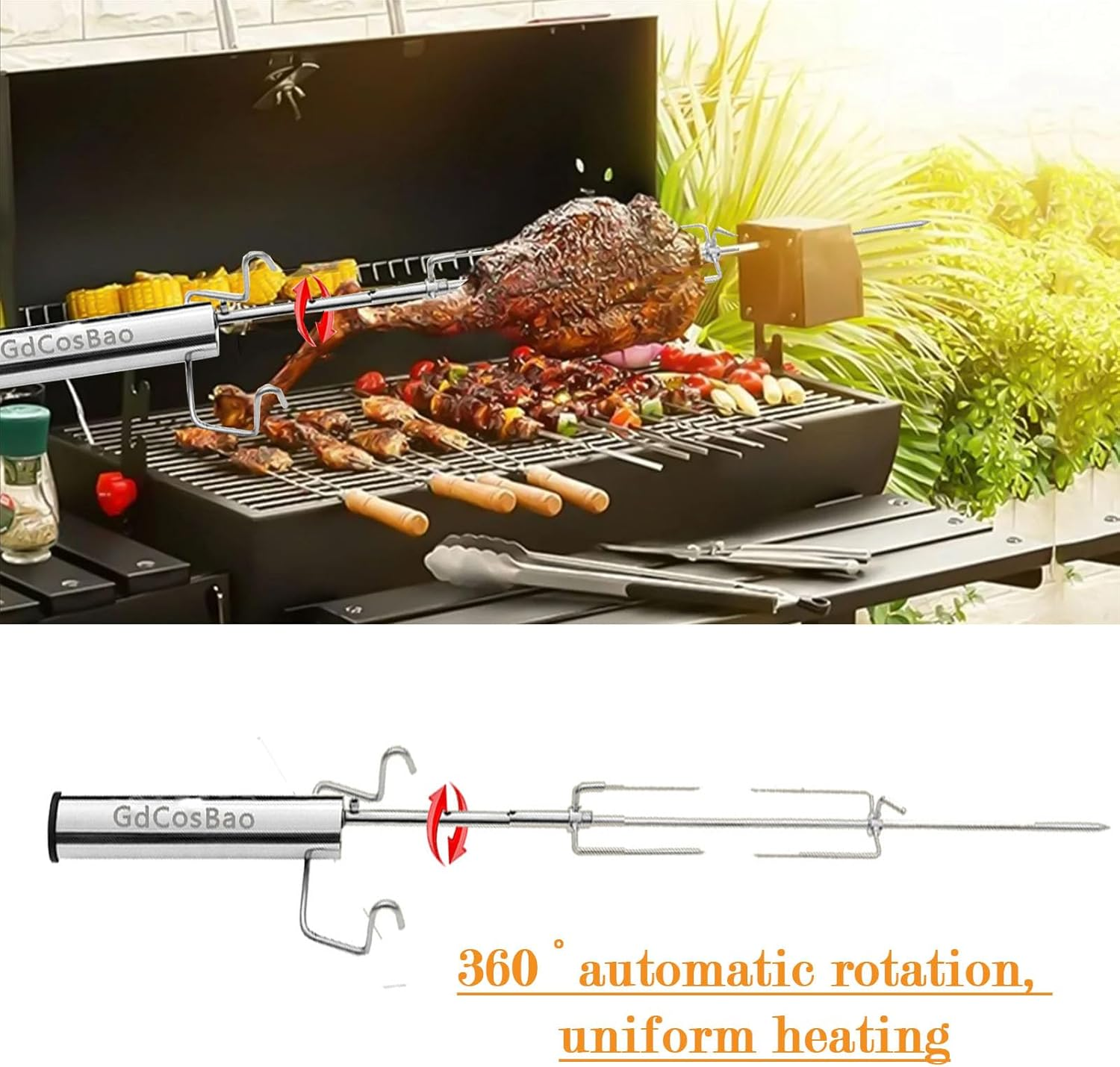 Rotisserie Grill Kit, Grilling Tools, AA Battery Multipurpose Grilling Tools for Outdoor and Backyard image number 1