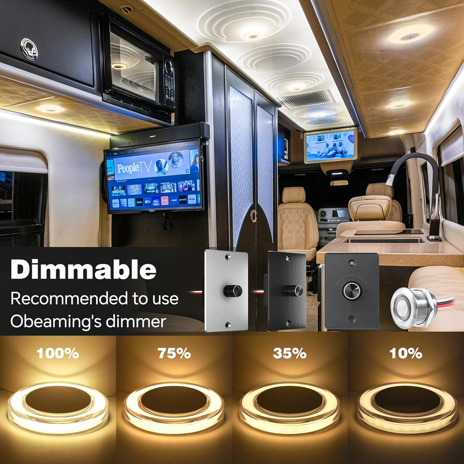 Obeaming 4 X 12V LED Panel Ceiling Light Boat Campervan 76Mm 3W Dimmable 320LM for Caravan Van Marine Interior Lighting Surface Mount Fixture (3000K) image number 2