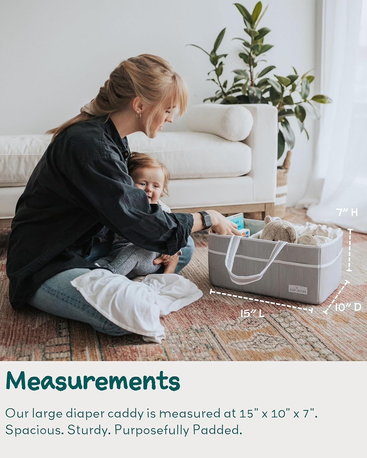 Lily Miles Baby Diaper Caddy - Large Organizer Tote Bag for Infant Boy or Girl - Baby Shower Basket - Nursery Must Haves - Registry Favorites - Collapsible Newborn Caddie Car Travel