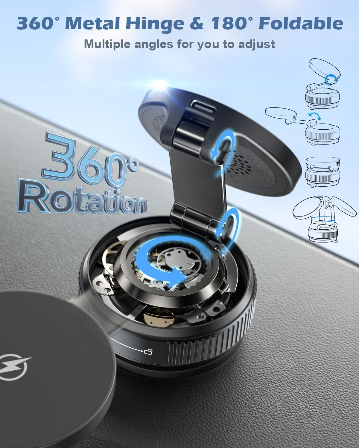 Cloudvalley 15W Magnetic Wireless Car Charger Mount, Nano Gel Vacuum Suction Cup Phone Holder for Dashboard & Windshield, Foldable 360&deg; Adjustable Cell Phone Charging Stand Compatible with Magsafe image number 3