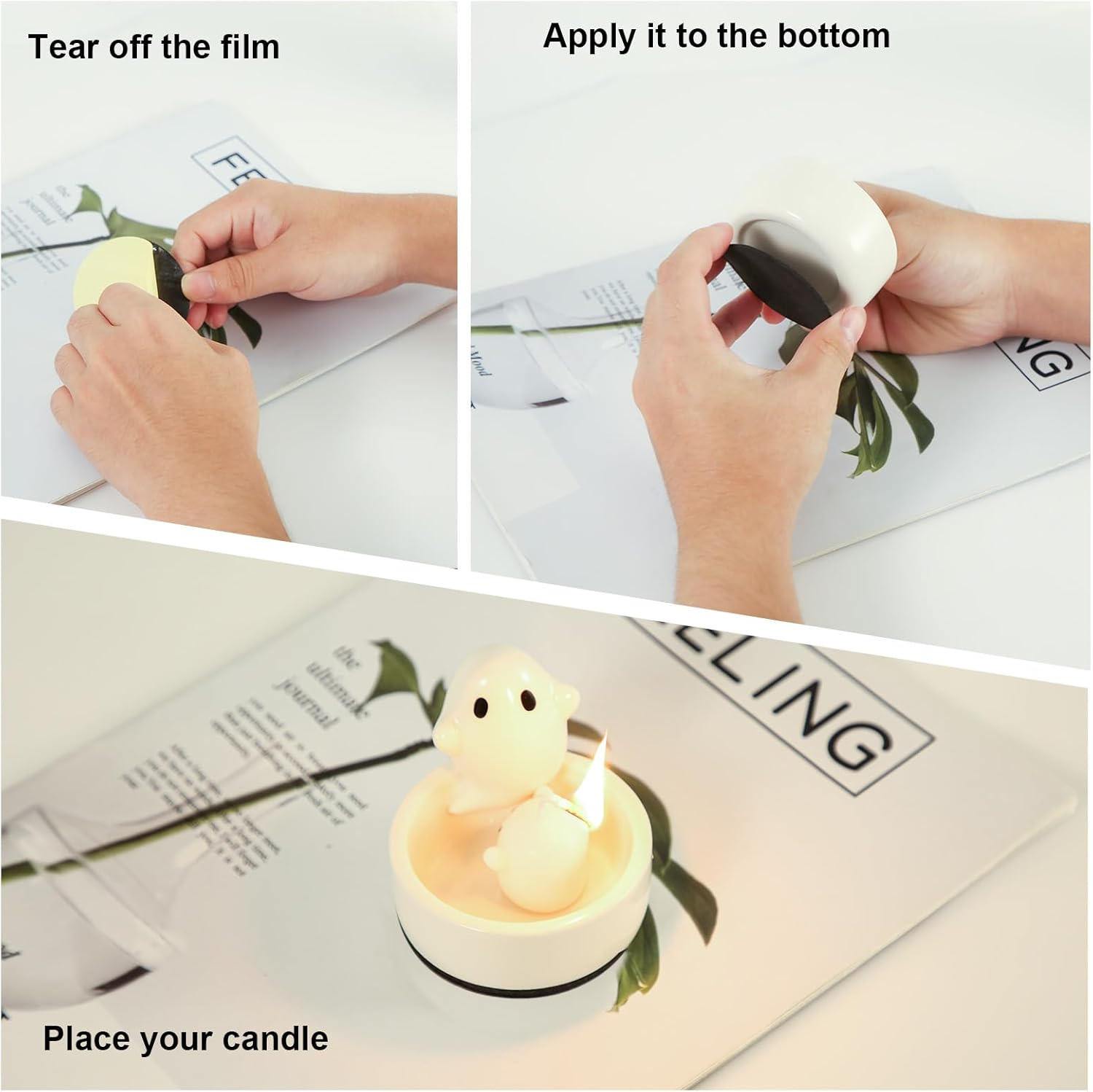 Ghost Candle Holder, White Ceramic Candlestick Cartoon Cute Ghost Figurines Scented Candle Holder for Girls Women Halloween Birthday Gift Home Table Decoration image number 4