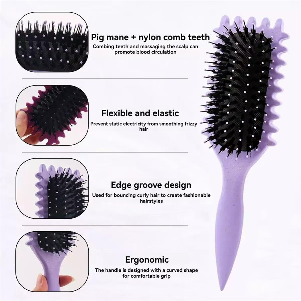 Curl Defining Brush - Purple Curly Hair Styling Tool for Women & Men, Ideal for Detangling, Combing, Shaping & Defining Curls, Reduces Pulling and Prevents Curl Separation image number 2